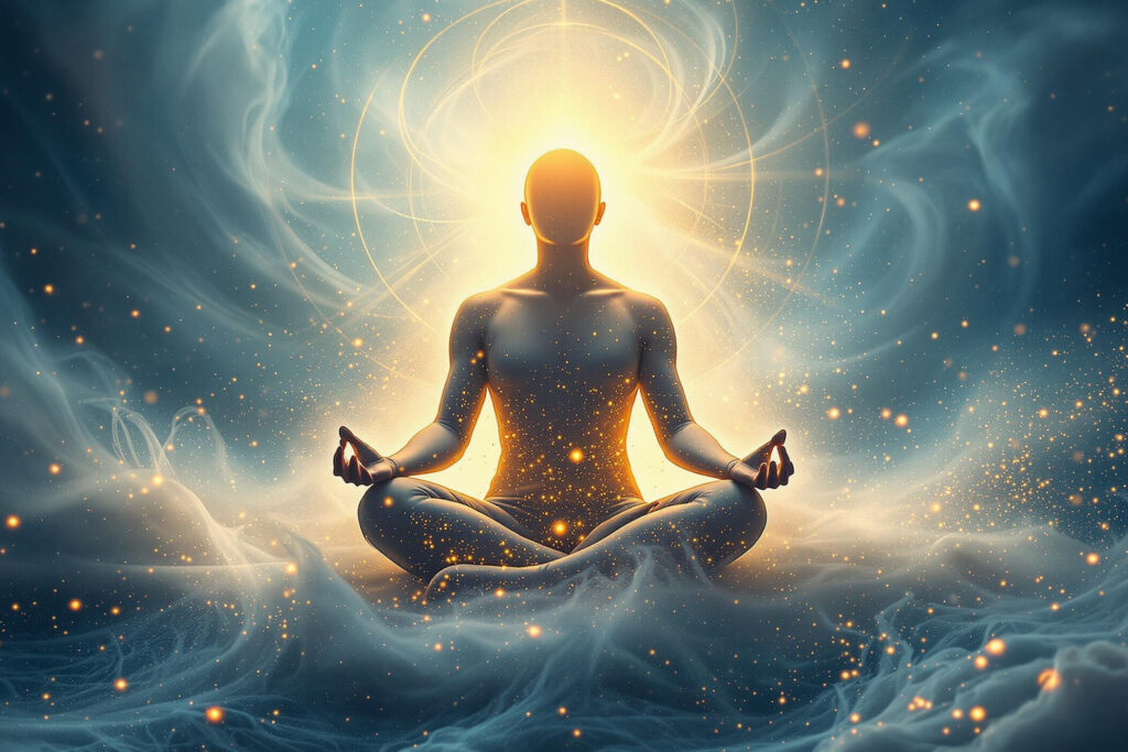 a person sitting in a lotus position