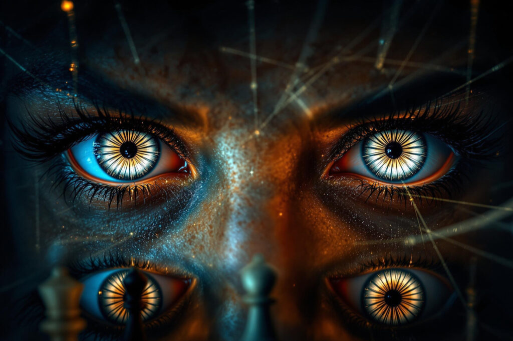 a close up of a person's eyes