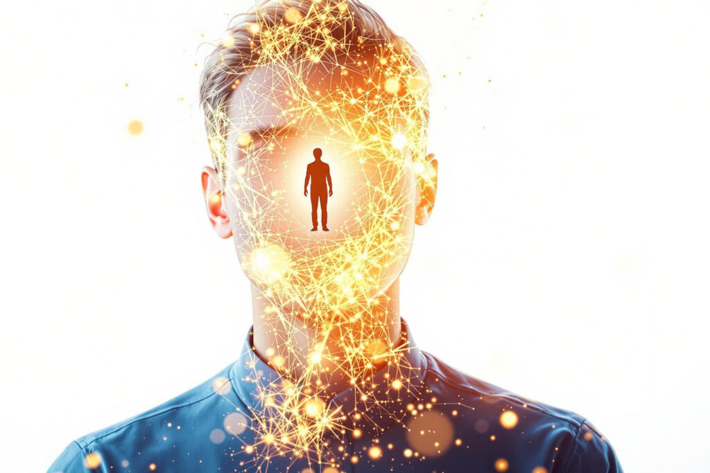 a man with glowing lines around his face