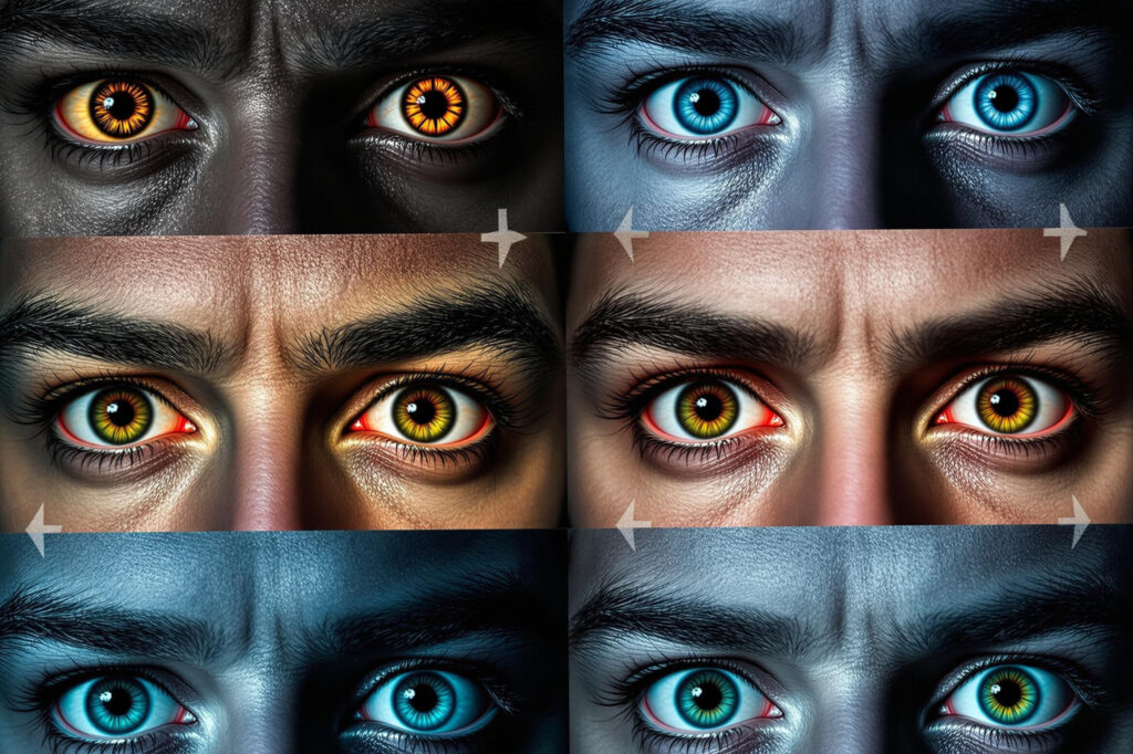 a collage of different colored eyes