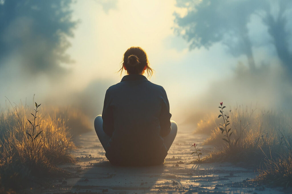 a person sitting on a path
