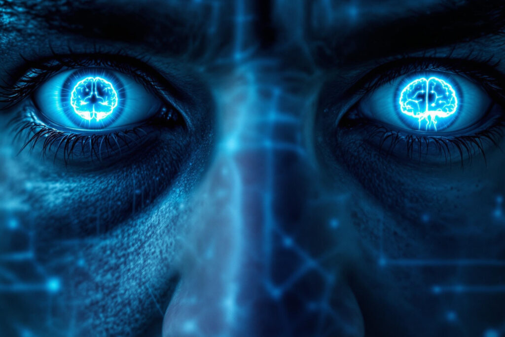 a close up of a person's eyes