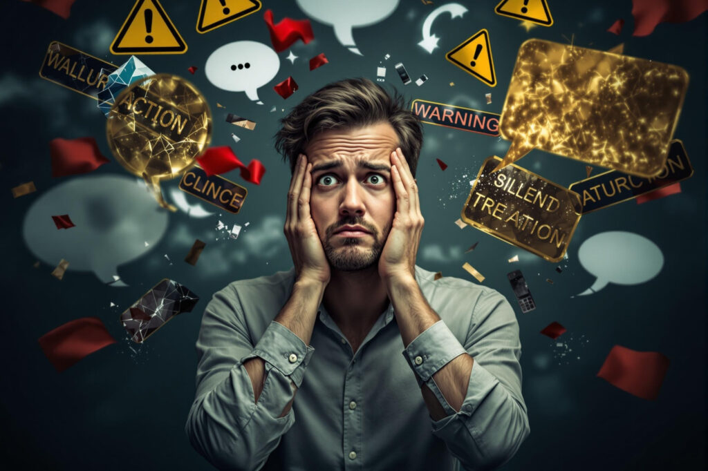 a man holding his head with his hands