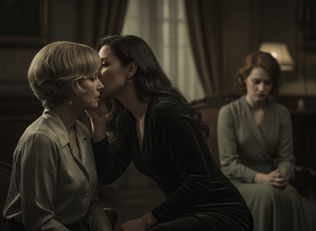 Three women in a vintage setting.