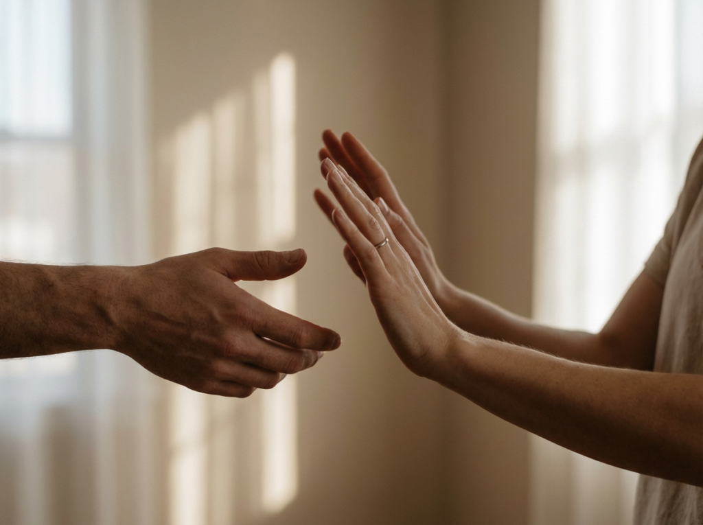Two hands reaching towards each other