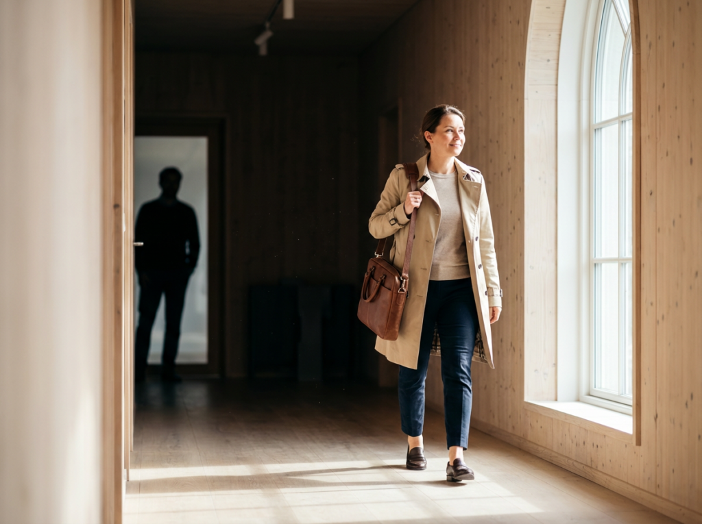 Person walking in a hallway.