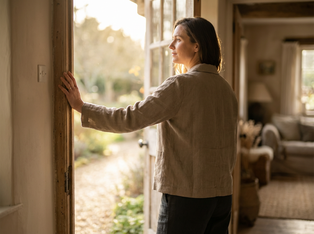 Person standing at an open door.