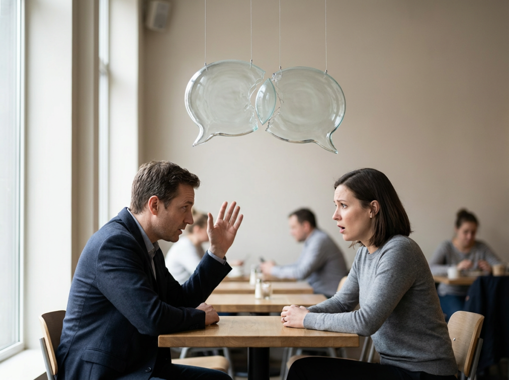 Two people engaged in conversation.