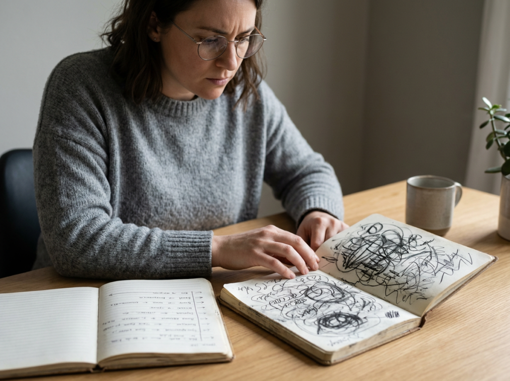 Person sketching in a notebook.