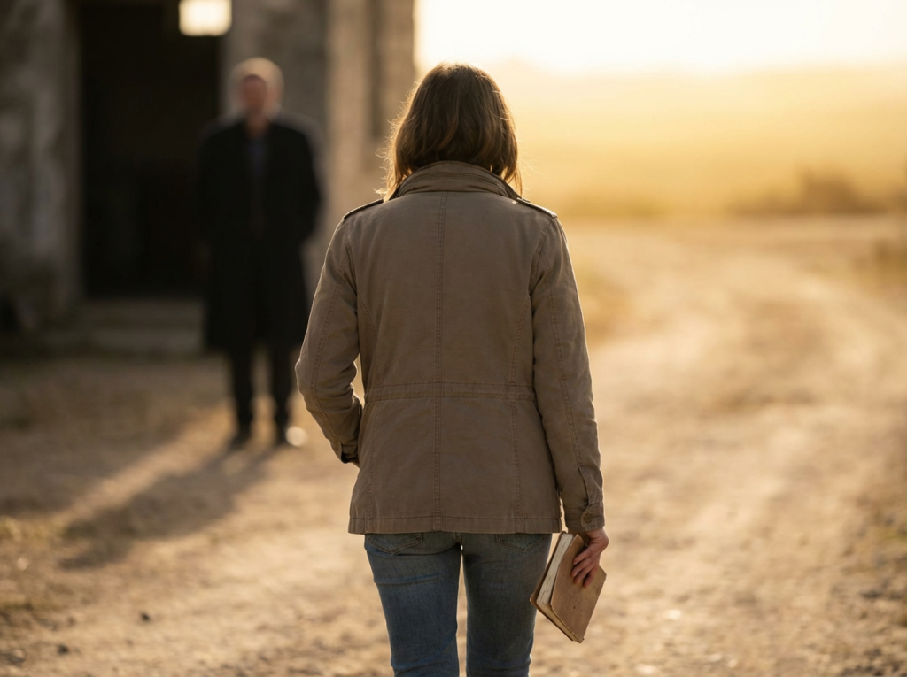 Person walking towards a distant figure.
