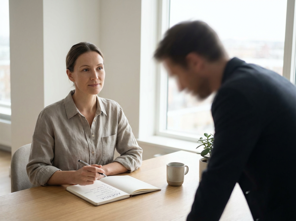 Meeting at a modern office table.