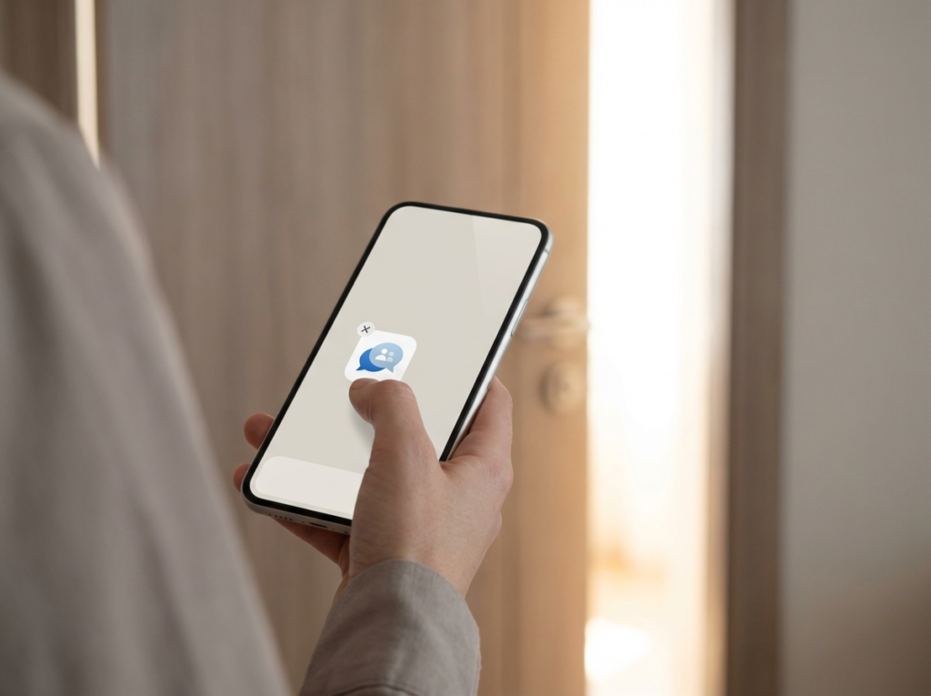 Person holding smartphone near door