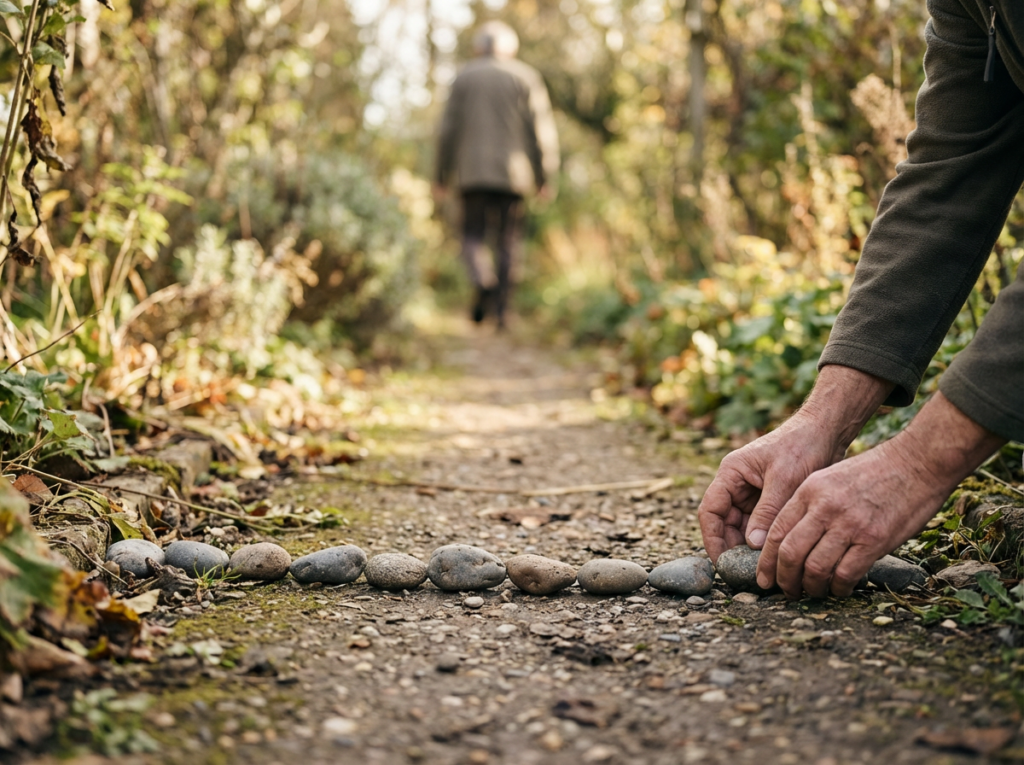 Person arranging stones on pathway