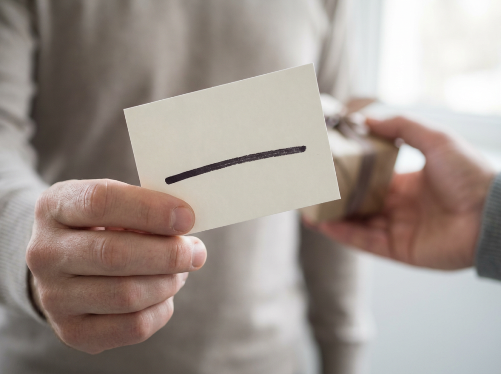 Person giving gift with blank card