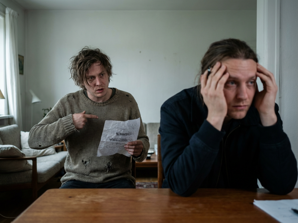 Two people discussing a document.