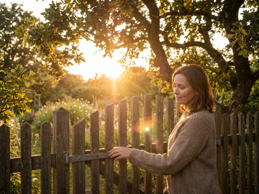 Sunset behind a wooden fence.