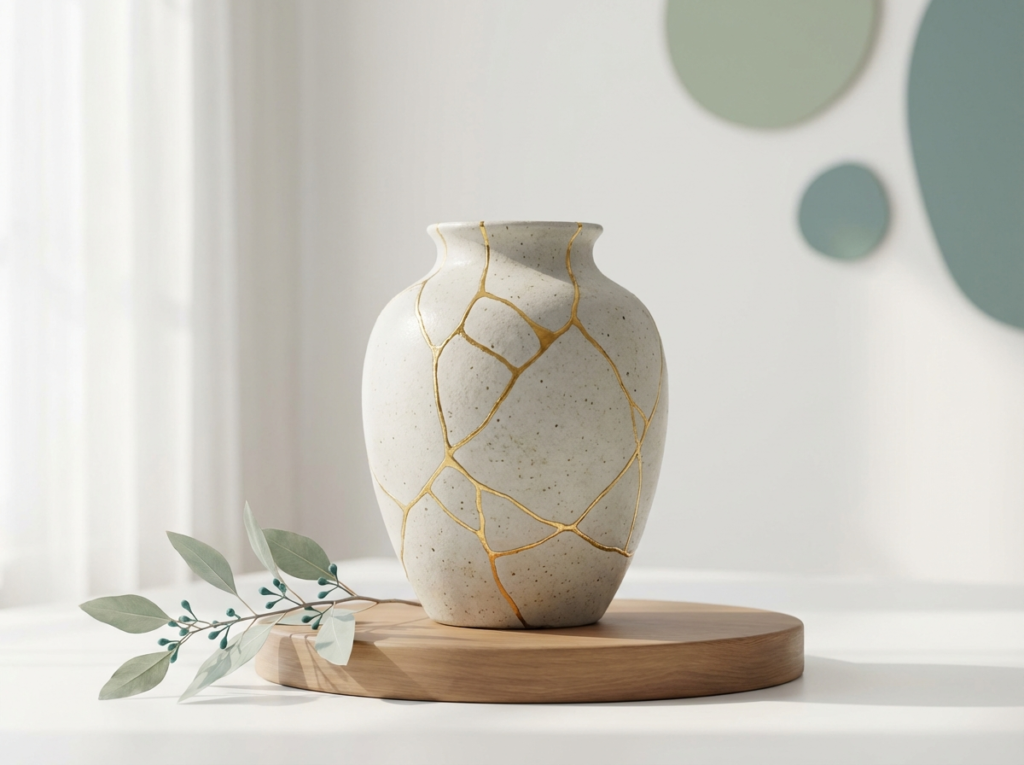 Cracked vase with golden accents