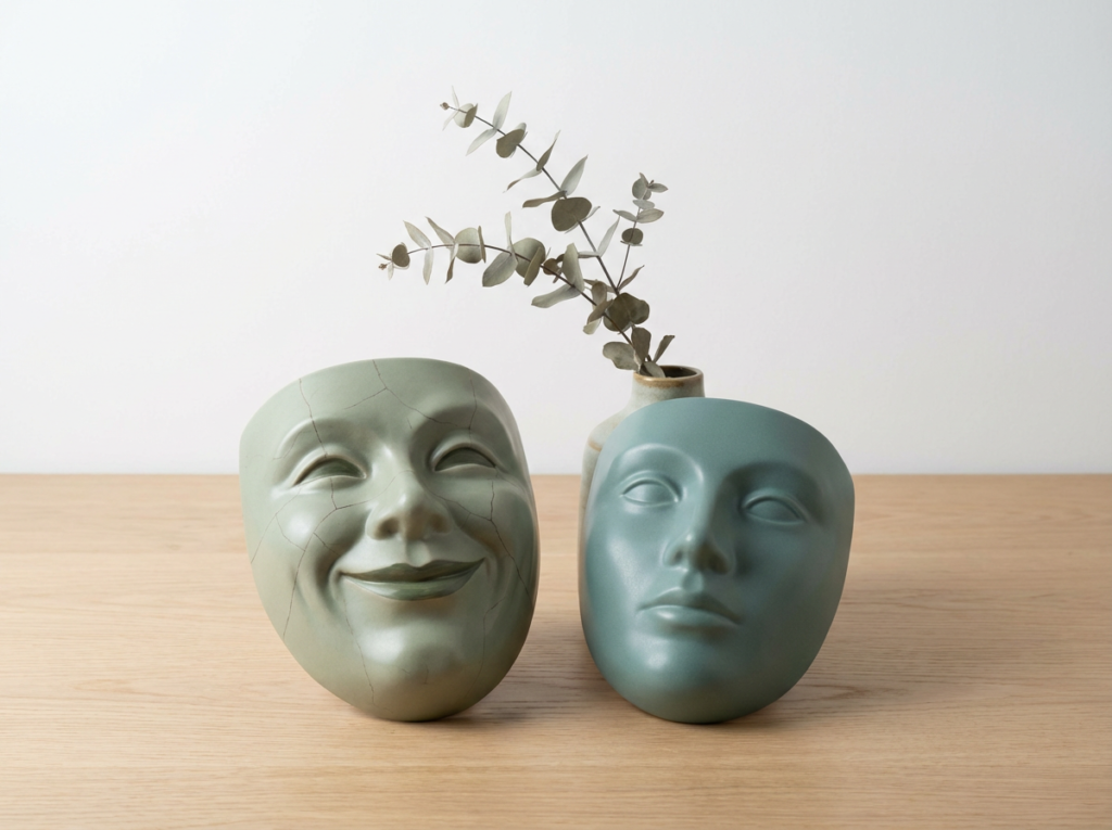 Two vases with eucalyptus branches.