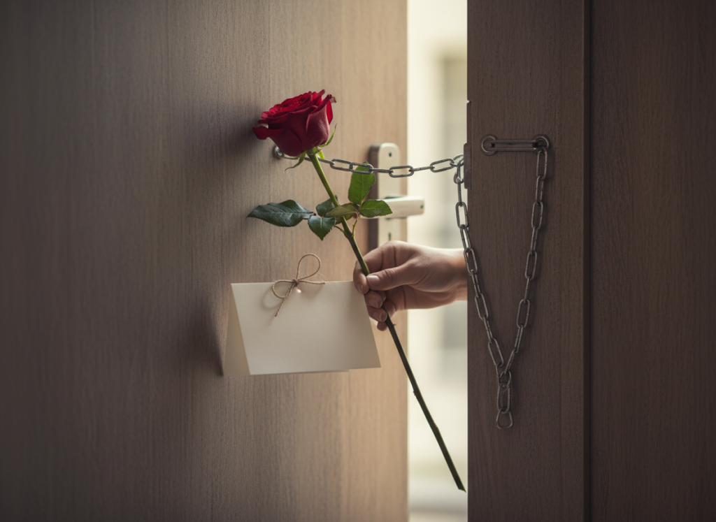 Rose and letter at door