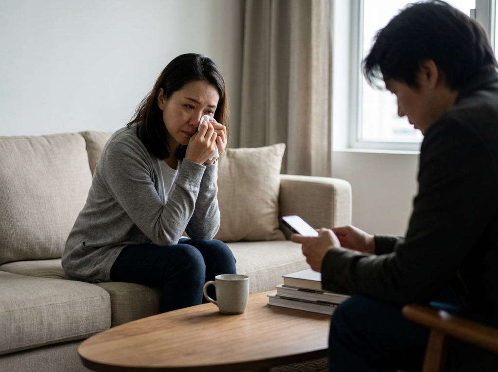 Dinner table triangulation creating jealousy and confusion in a toxic relationship.
