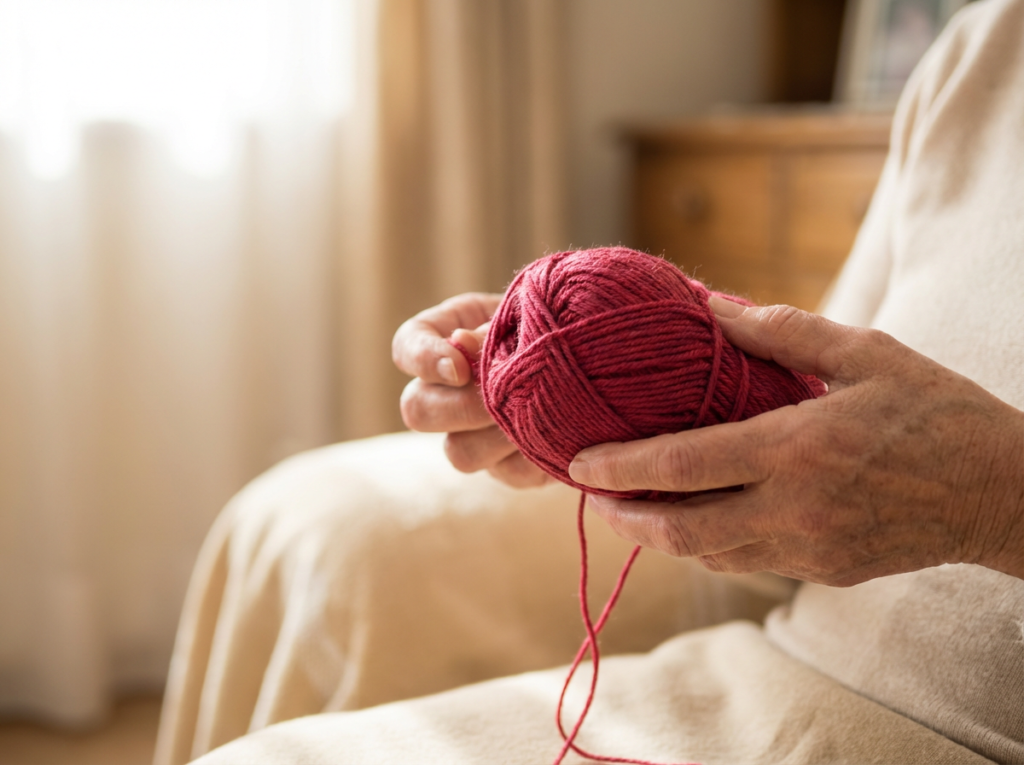 Woman's hands holding tangled red thread beginning to unwind—trauma bonding and emotional yo-yo from narcissistic abuse