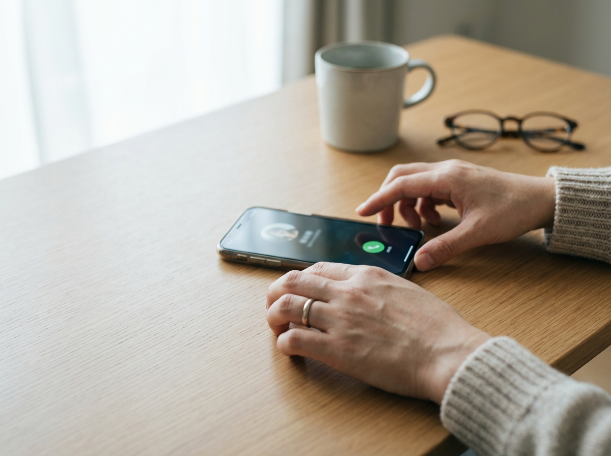 Hands turning a ringing phone face down, symbolizing resisting the urge to respond.