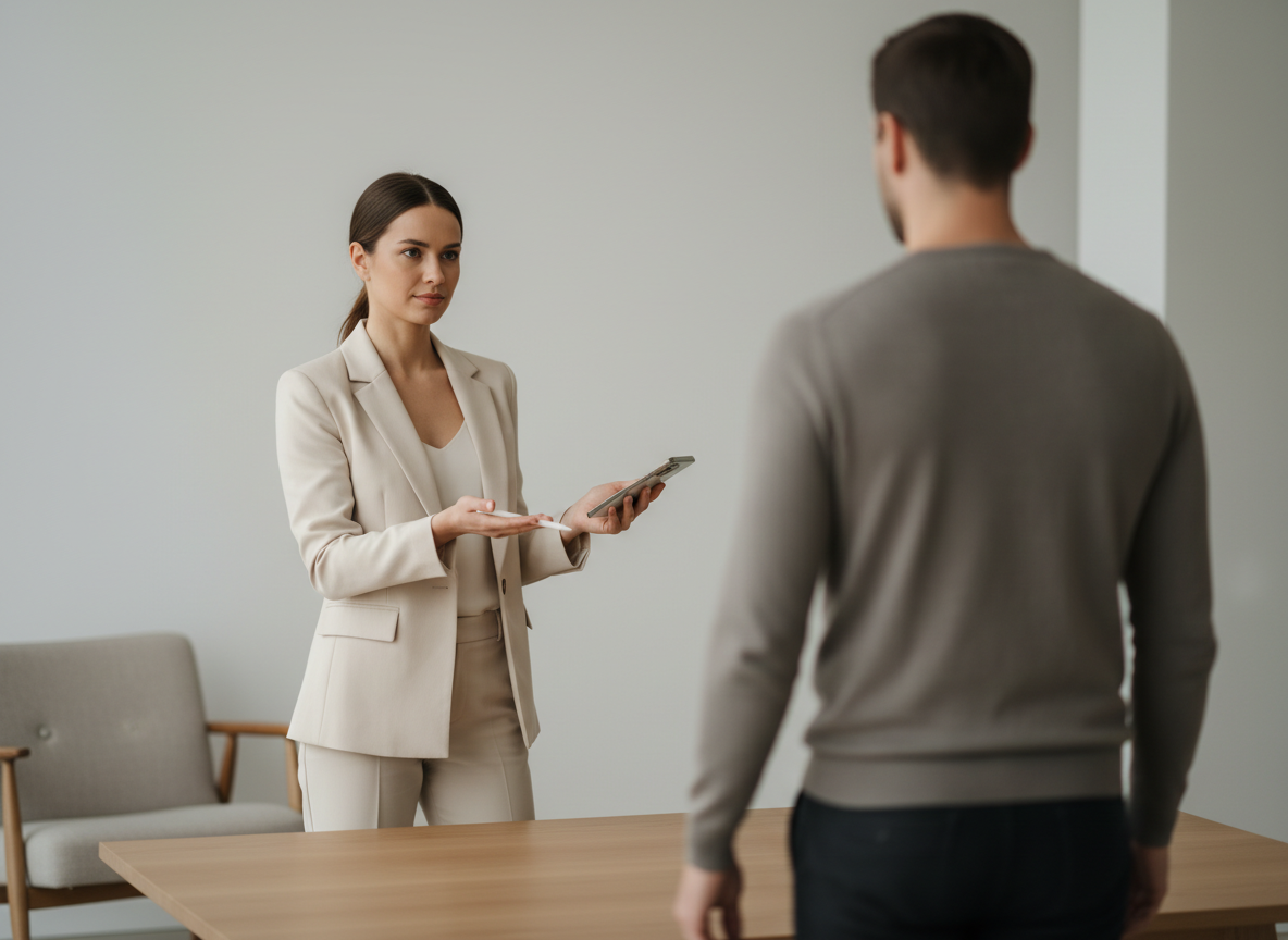 Business meeting with tense interaction.