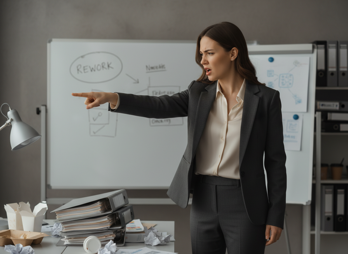 Angry woman pointing in office