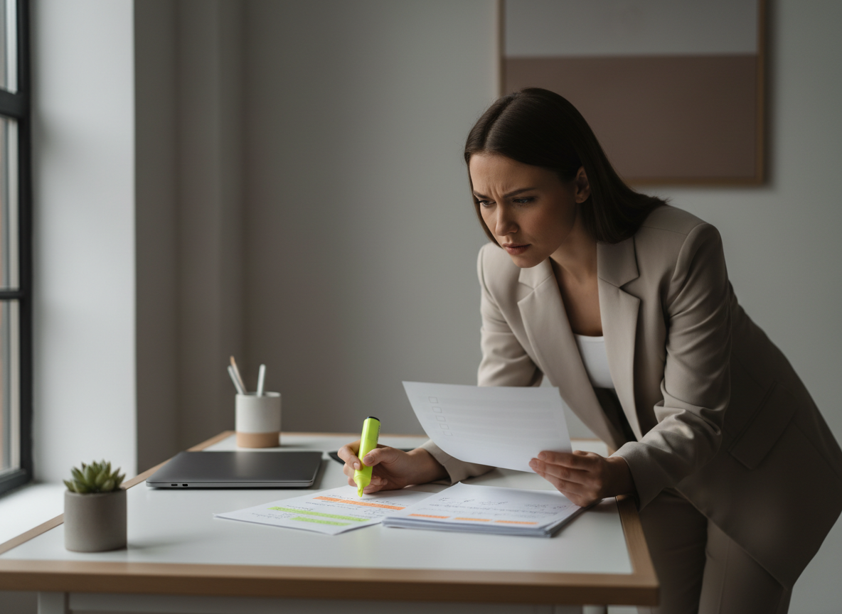 Woman reviewing documents with highlighter