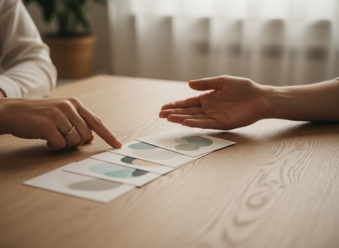 Hands discussing color palette options