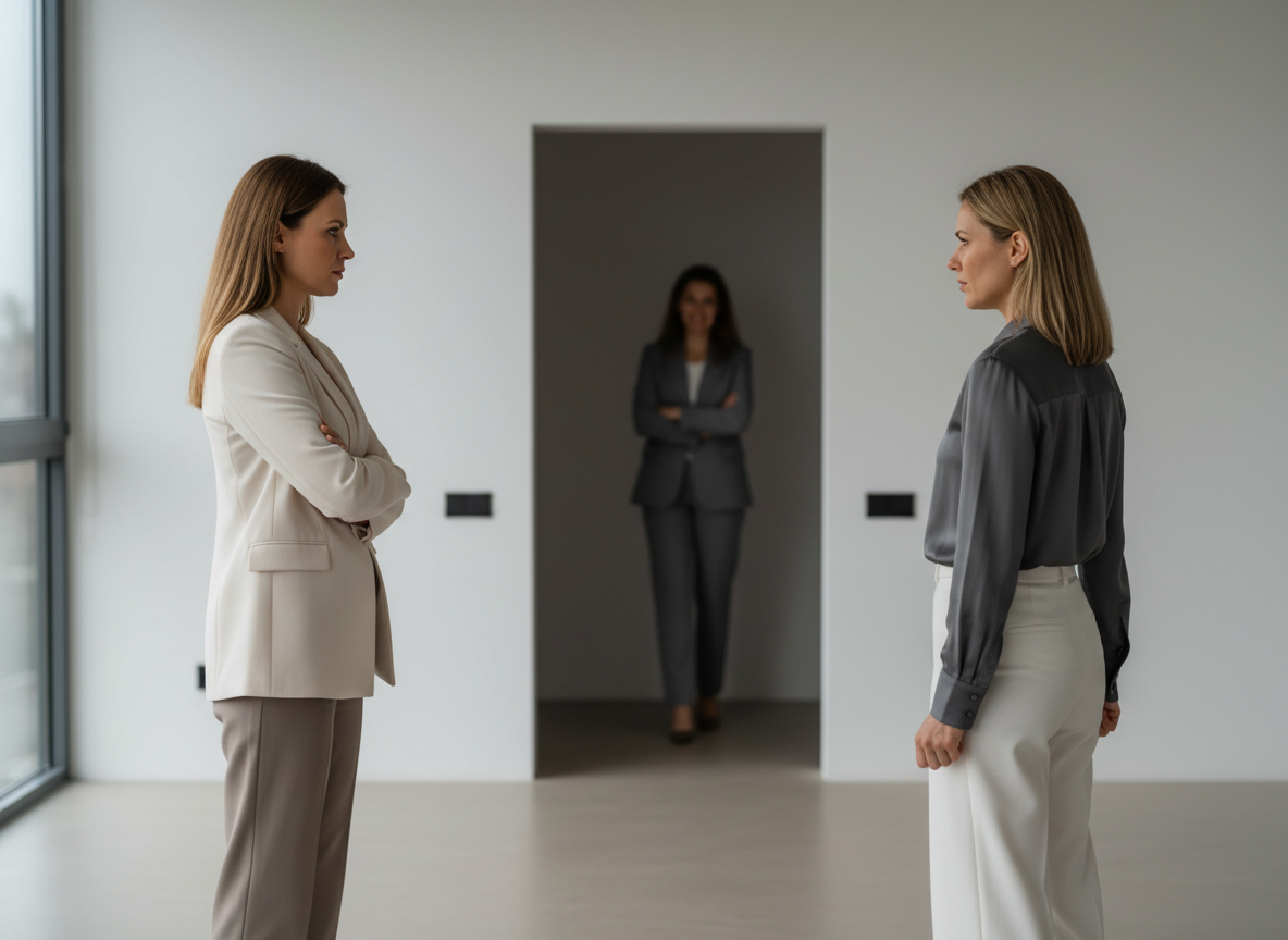Two women confront each other, tension.