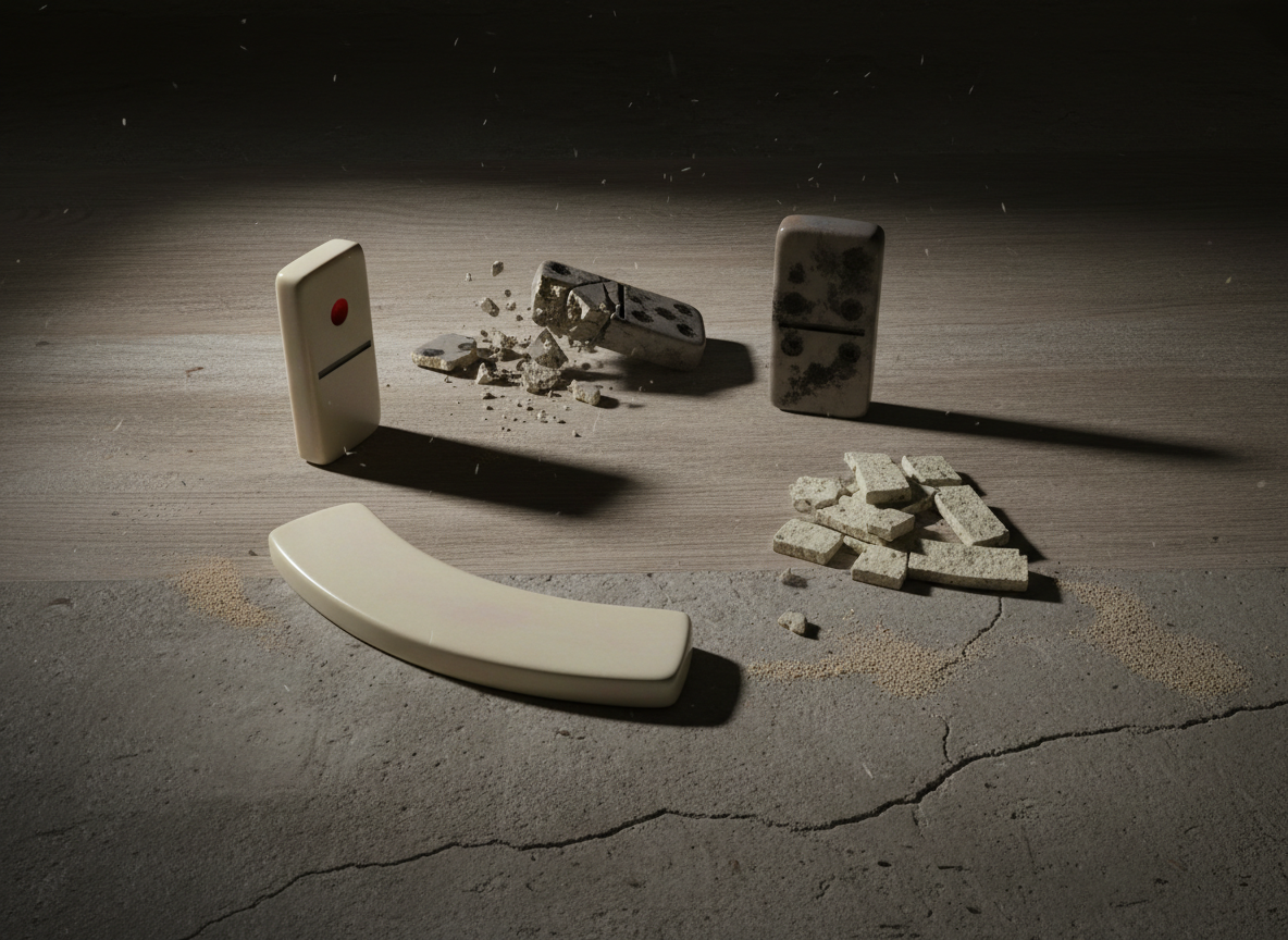 Dominoes breaking on cracked surface