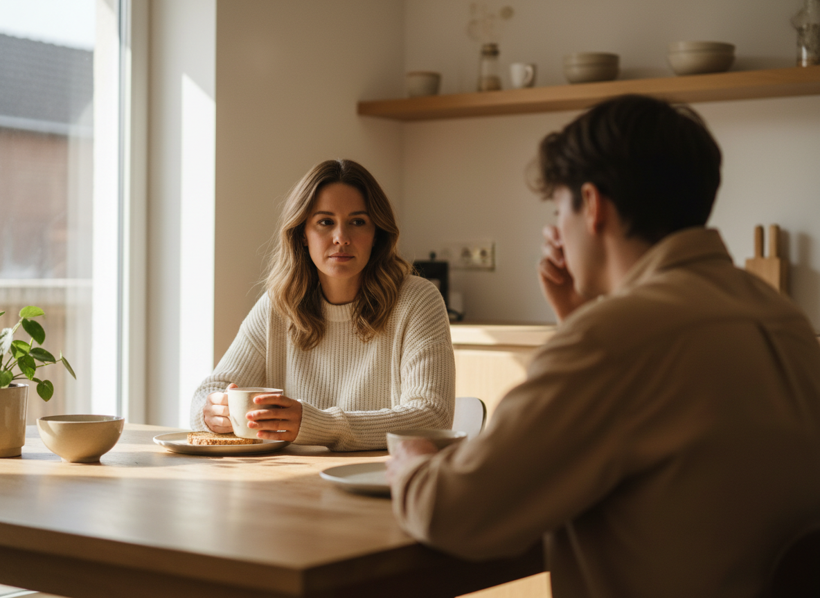 Two people having a serious conversation