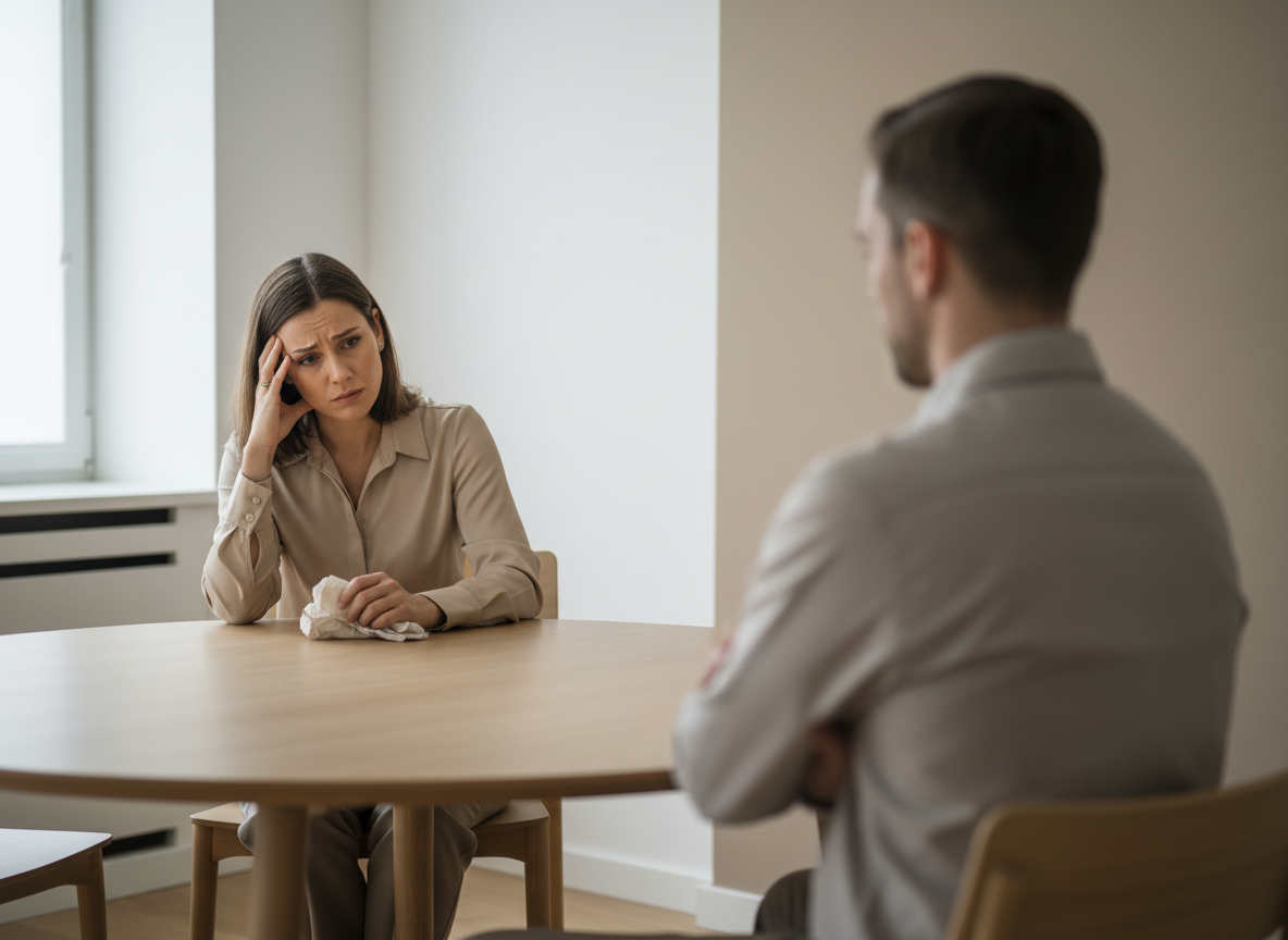 Tense conversation between two people.