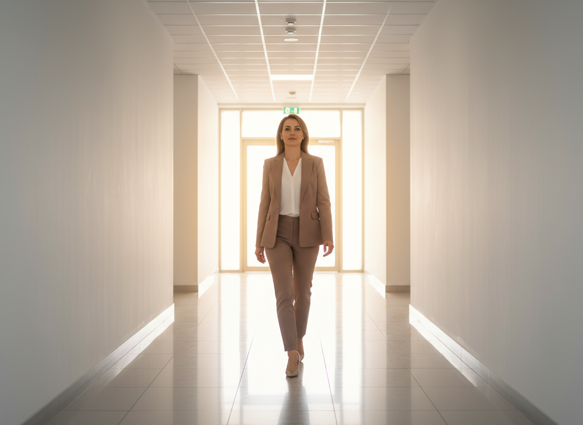 Confident woman walking in hallway
