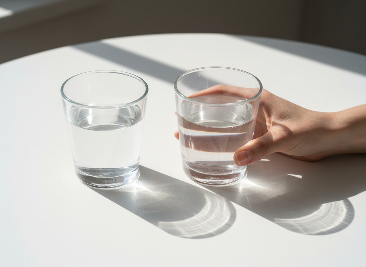 Two glasses of water on table