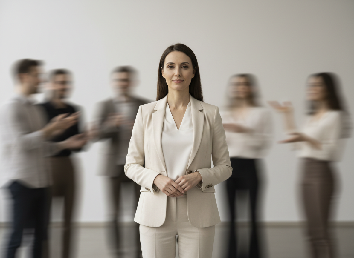 Confident woman in blurred background