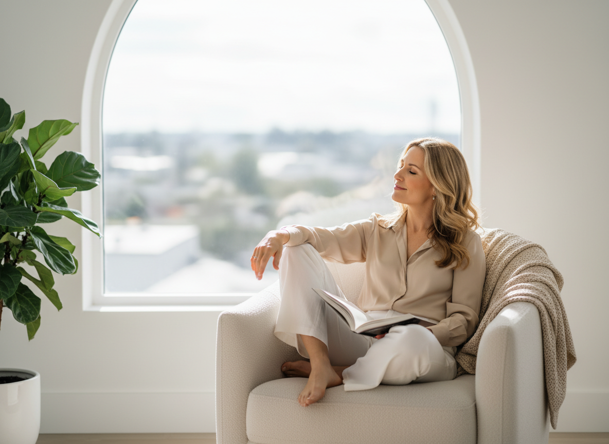 Woman relaxing with a book