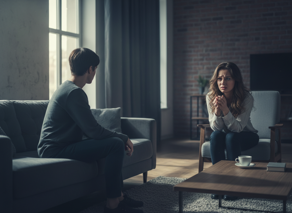 Tense conversation between two individuals.