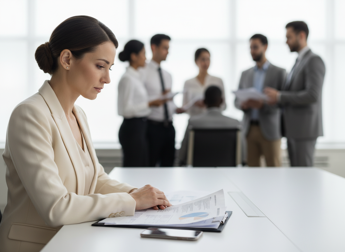Woman reviewing documents in office