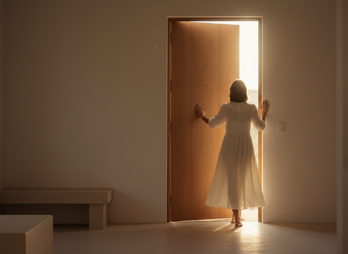 Woman standing at open door